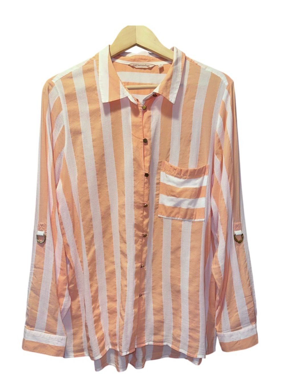 Soft Surroundings Peach and White Striped Top